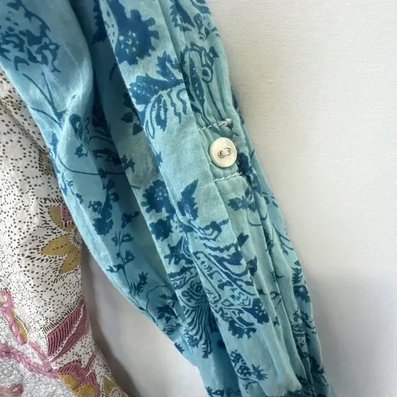 NWOT Cino Sundance Crinkled Pearl Button Shirt Peacock funky festival boho - L - Picture 9 of 11